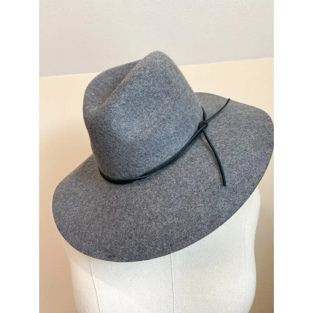 Phenix Women's Gray 100% Wool Hat Leather Trim Fall Winter Neutral Adjustable - Picture 2 of 4